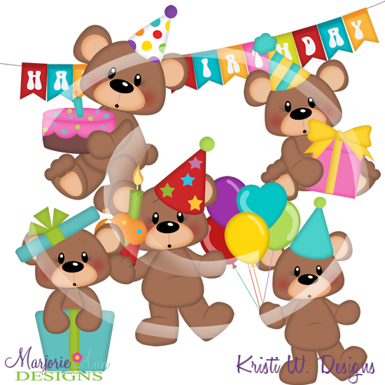 Birthday Bears SVG Cutting Files Includes Clipart - Click Image to Close